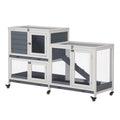 Wooden Rabbit Hutch for Small Animals with Lockable Doors – Grey and White / 965x770x205 mm