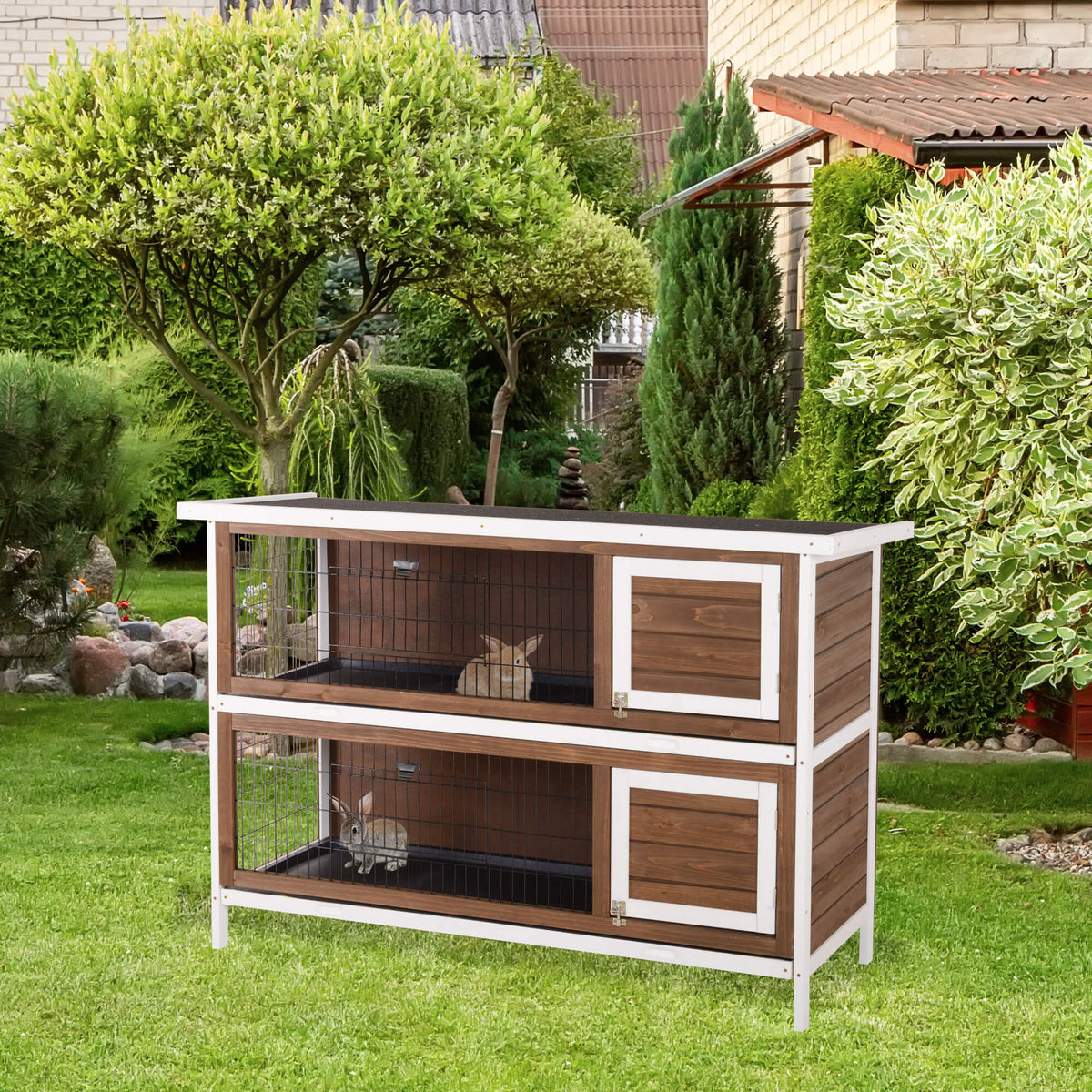 Wooden Rabbit Hutch with Dividers for Small Animals