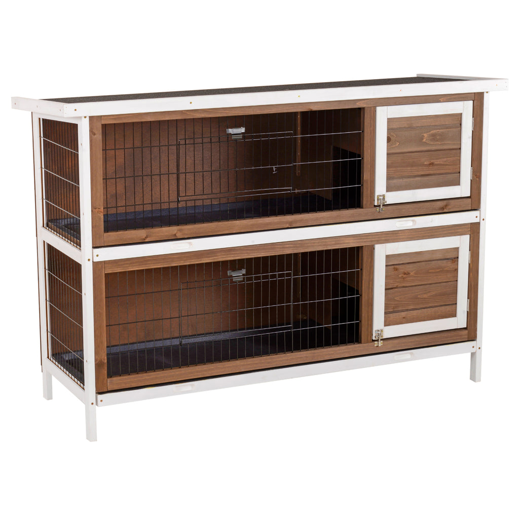 Wooden Rabbit Hutch with Dividers for Small Animals – Coffee Brown / 1470x570x220 mm