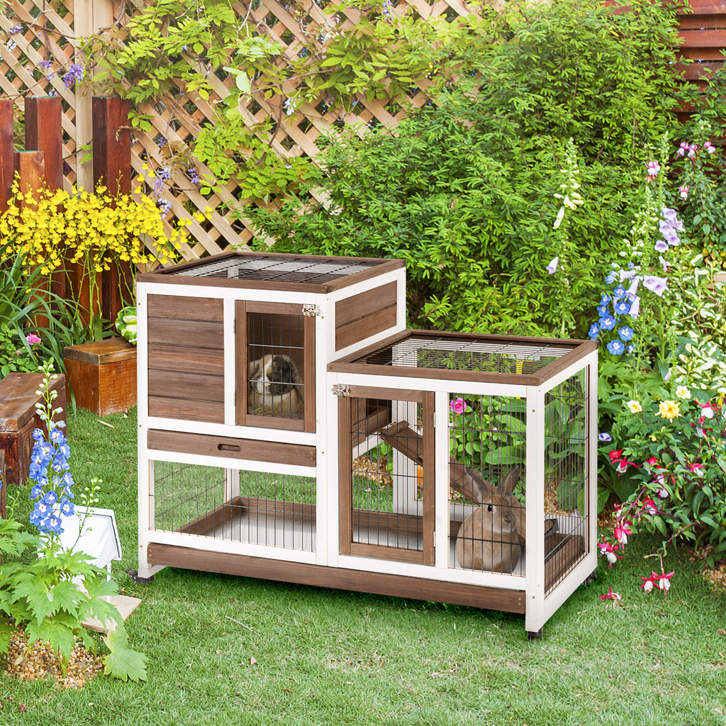 Wooden Rabbit Hutch with Enclosed Run and Wheels