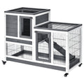 Wooden Rabbit Hutch with Enclosed Run and Wheels – Gray, White / 1105x220x630 mm