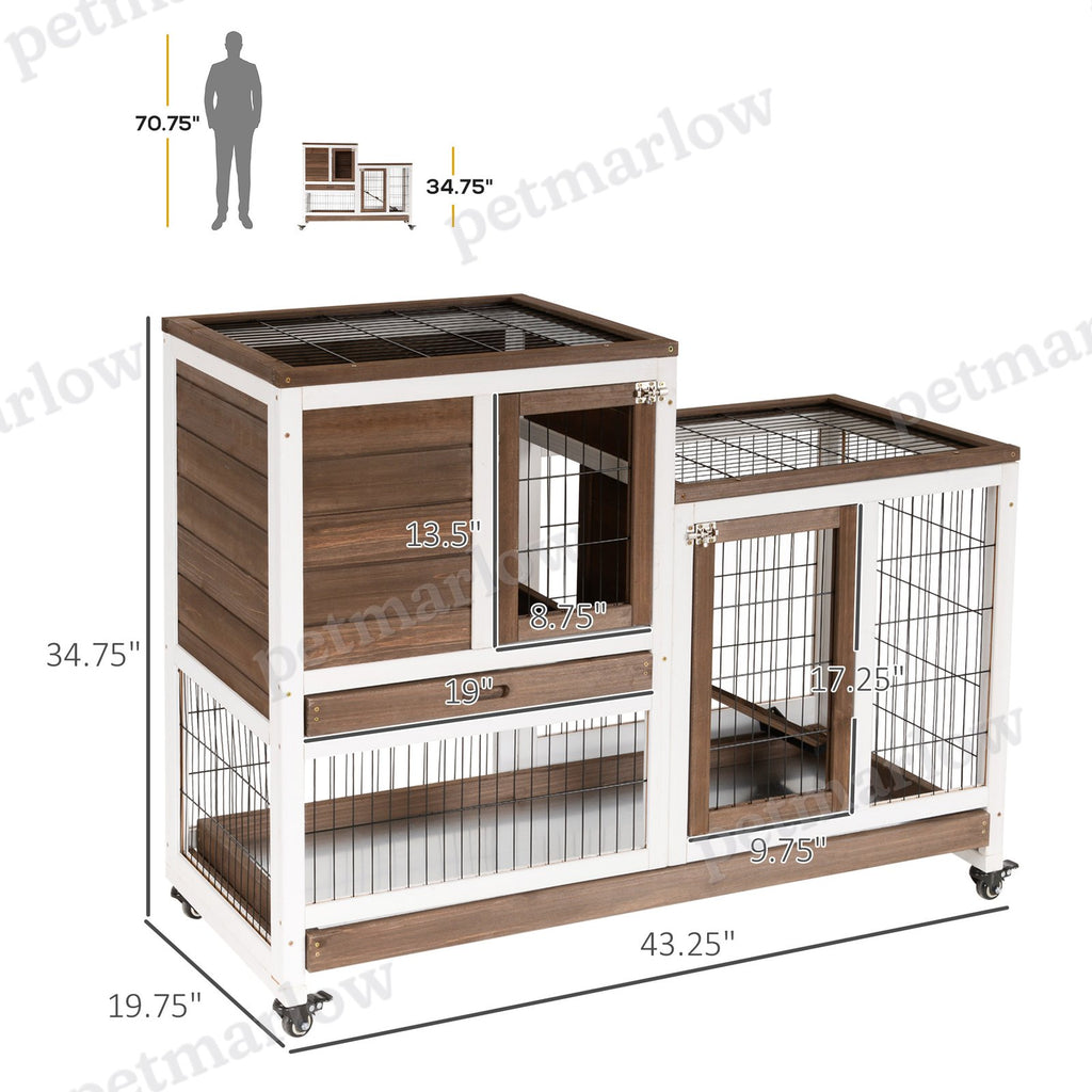 Wooden Rabbit Hutch with Enclosed Run and Wheels – view 3
