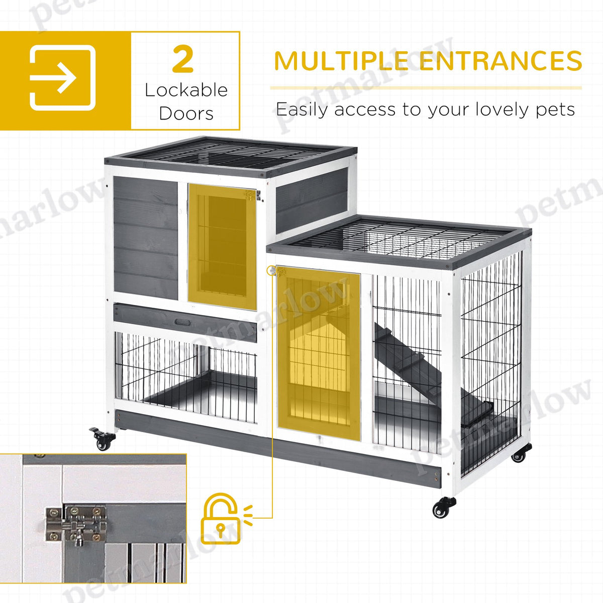 Wooden Rabbit Hutch with Enclosed Run and Wheels – view 3