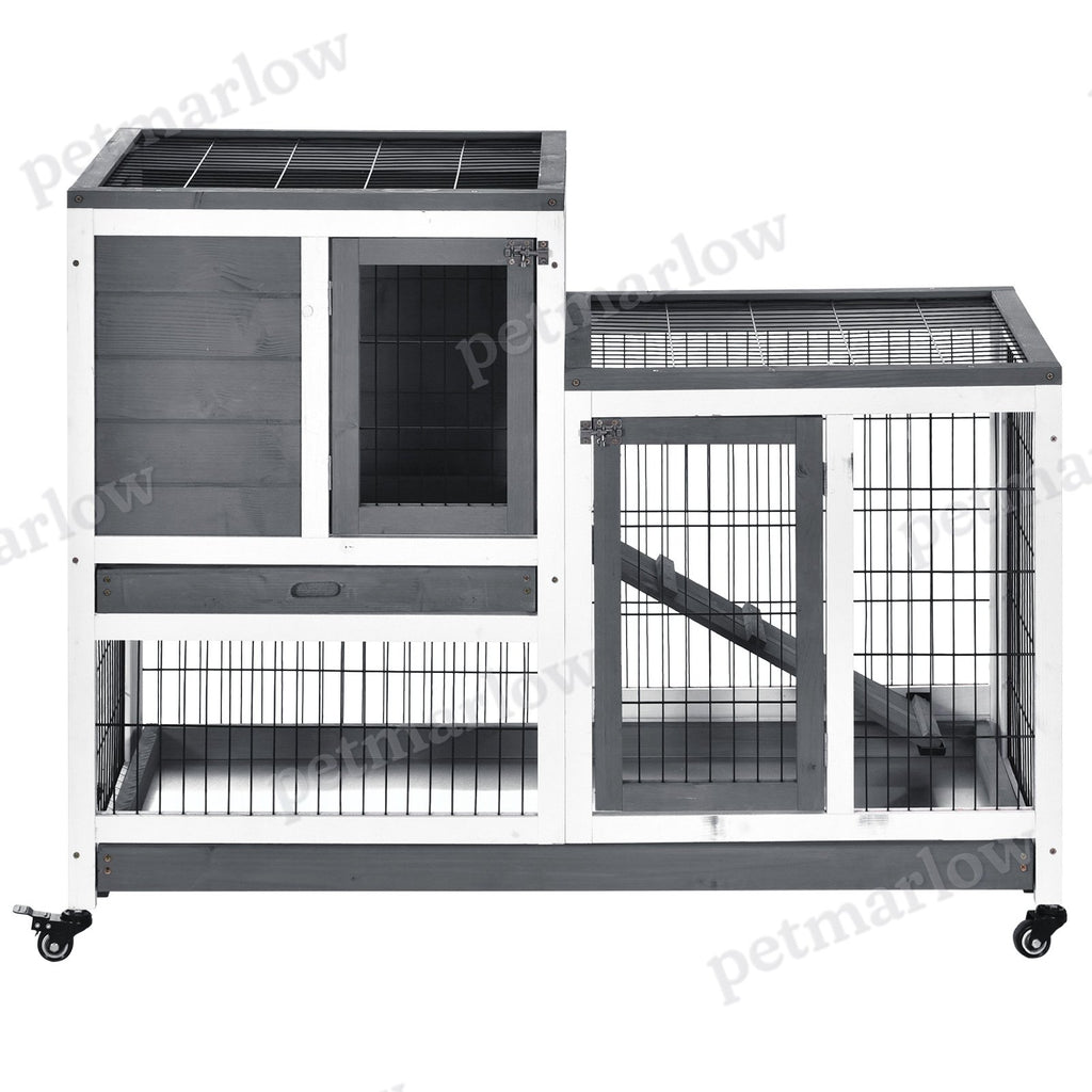 Wooden Rabbit Hutch with Enclosed Run and Wheels – view 6