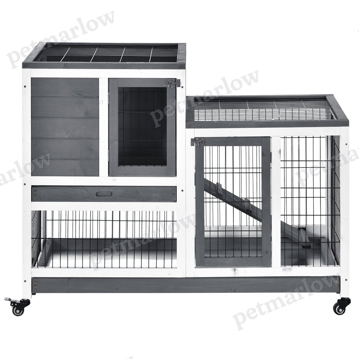 Wooden Rabbit Hutch with Enclosed Run and Wheels – view 6