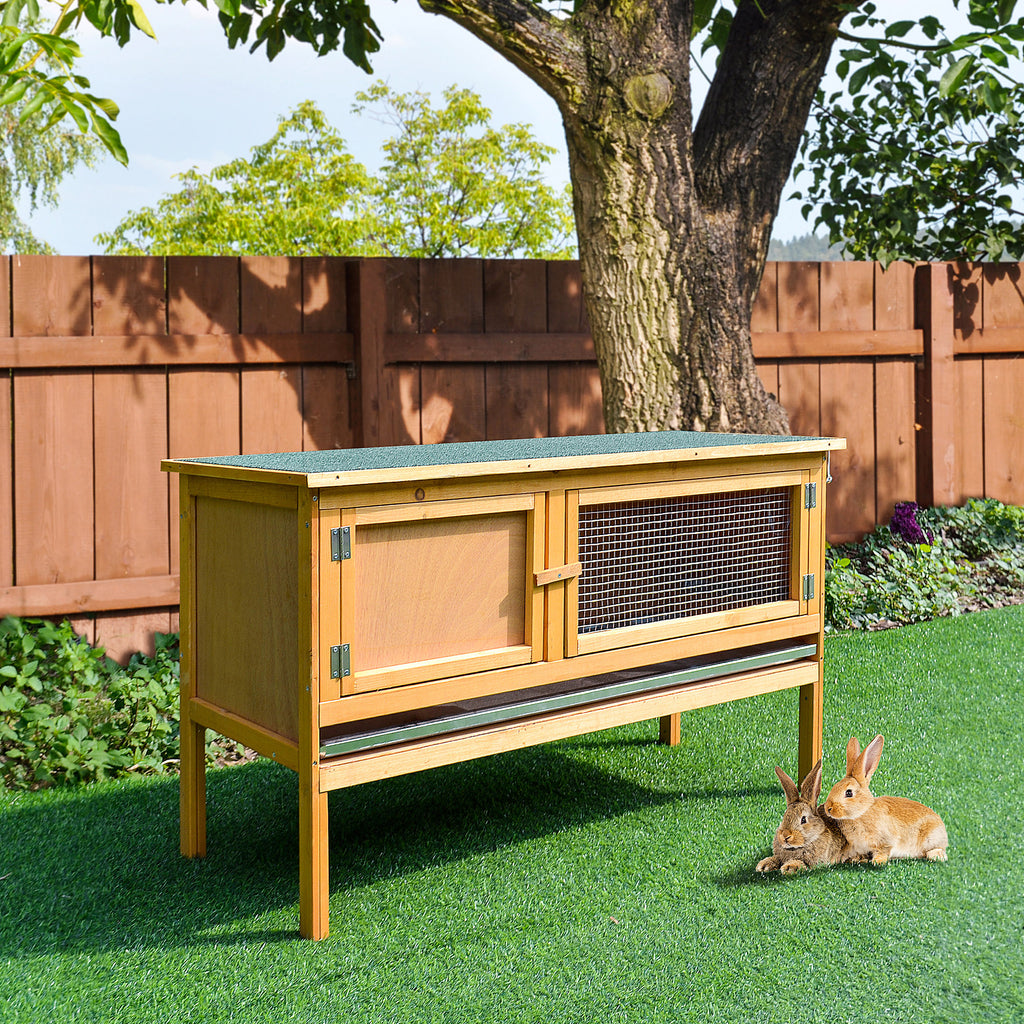 Wooden Rabbit Hutch with Openable Roof for Small Animals