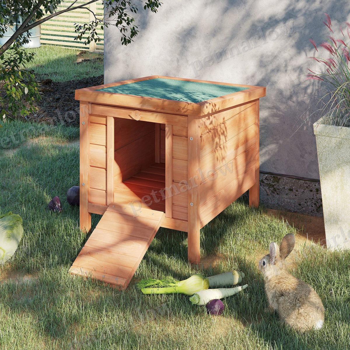 Wooden Rabbit Hutch with Openable Roof for Small Animals – view 3