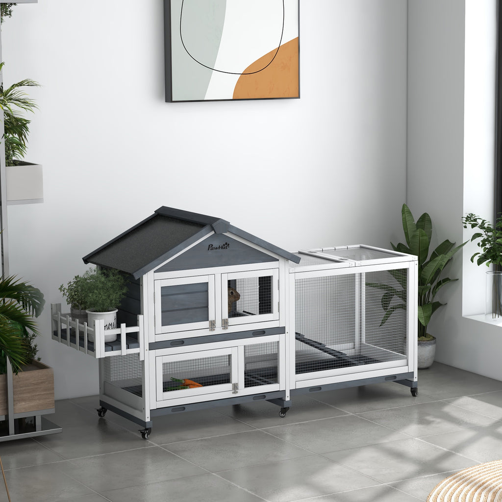 Wooden Rabbit Hutch with Openable Roof & Storage Box