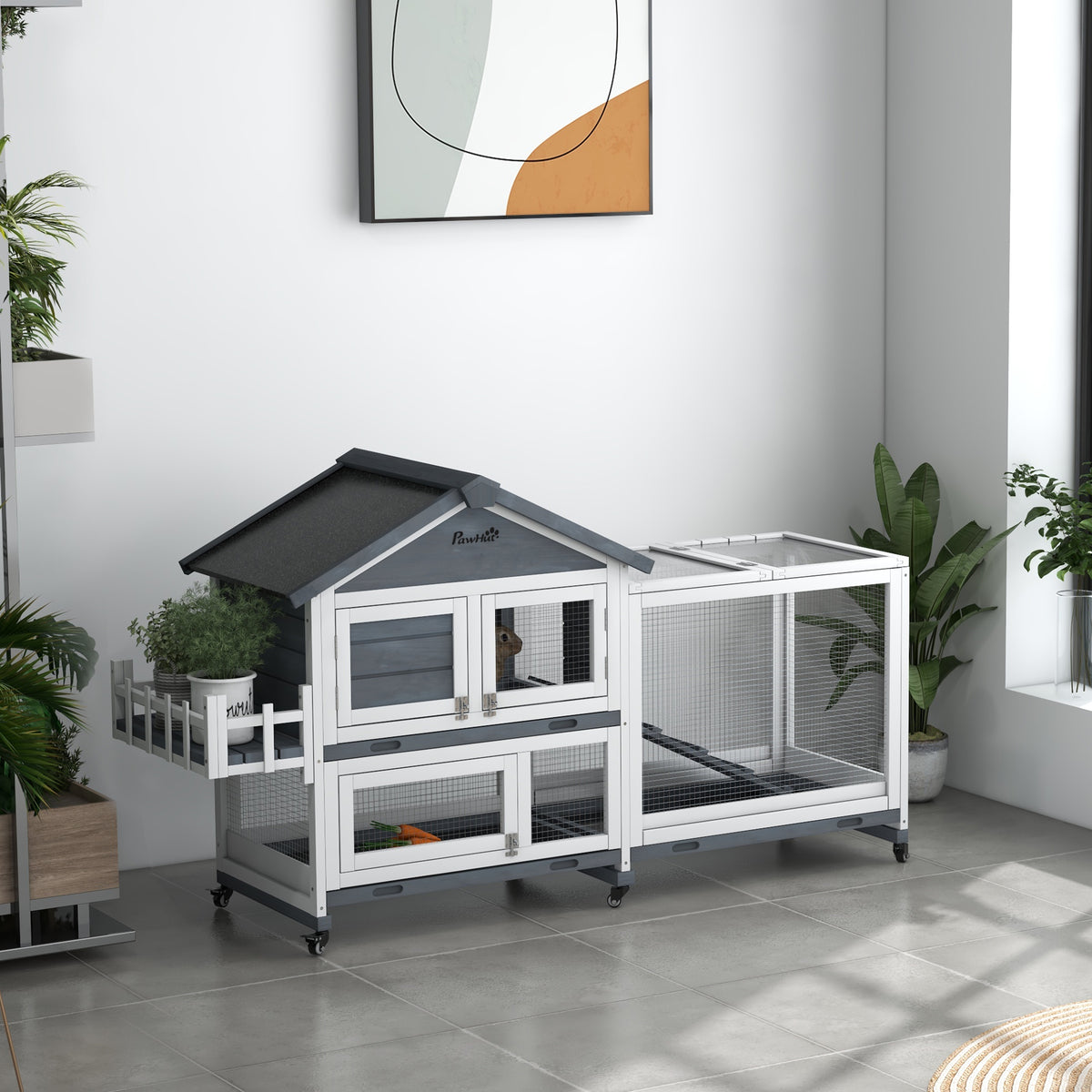 Wooden Rabbit Hutch with Openable Roof & Storage Box