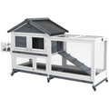 Wooden Rabbit Hutch with Openable Roof & Storage Box – Gray / 970x745x240 mm
