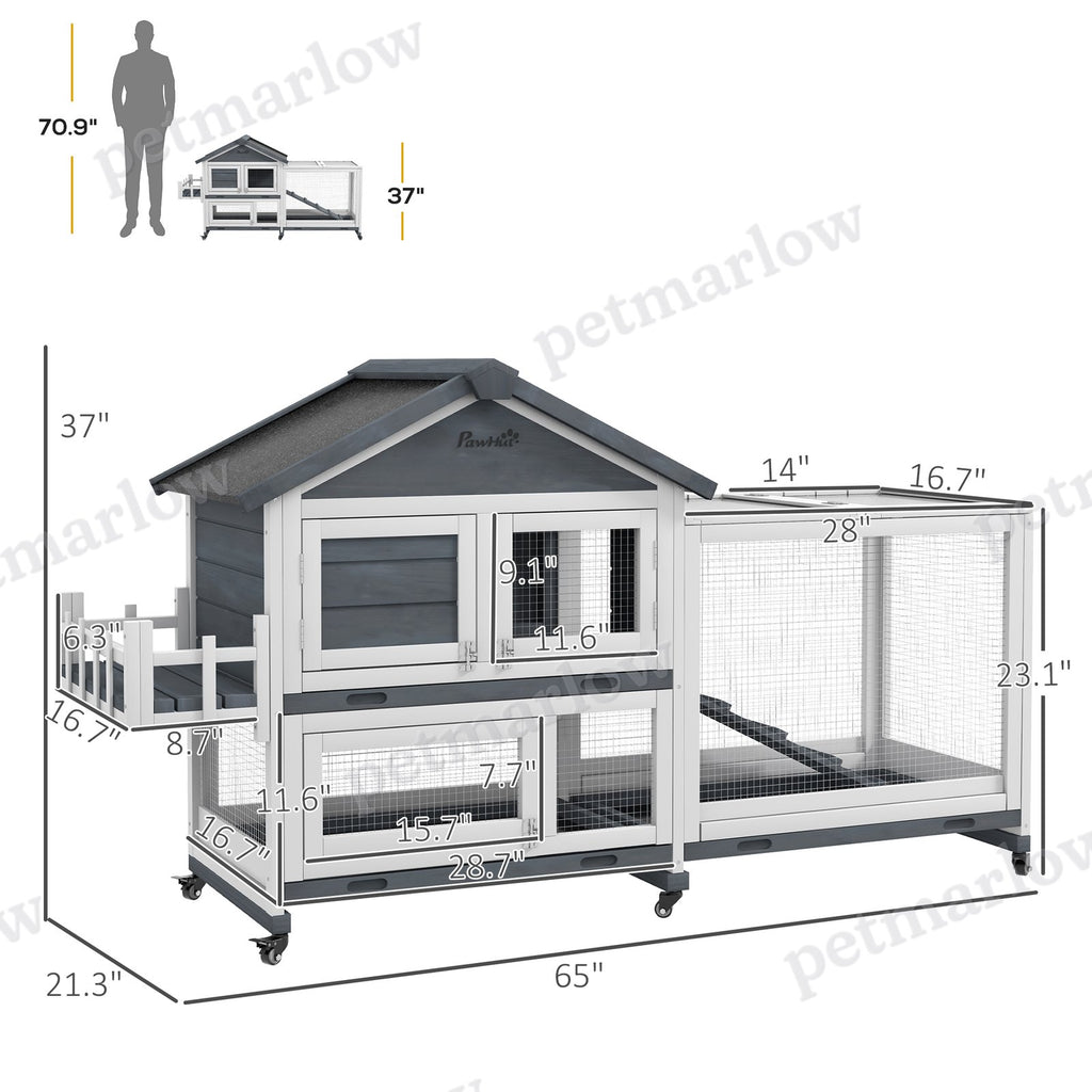 Wooden Rabbit Hutch with Openable Roof & Storage Box – view 4