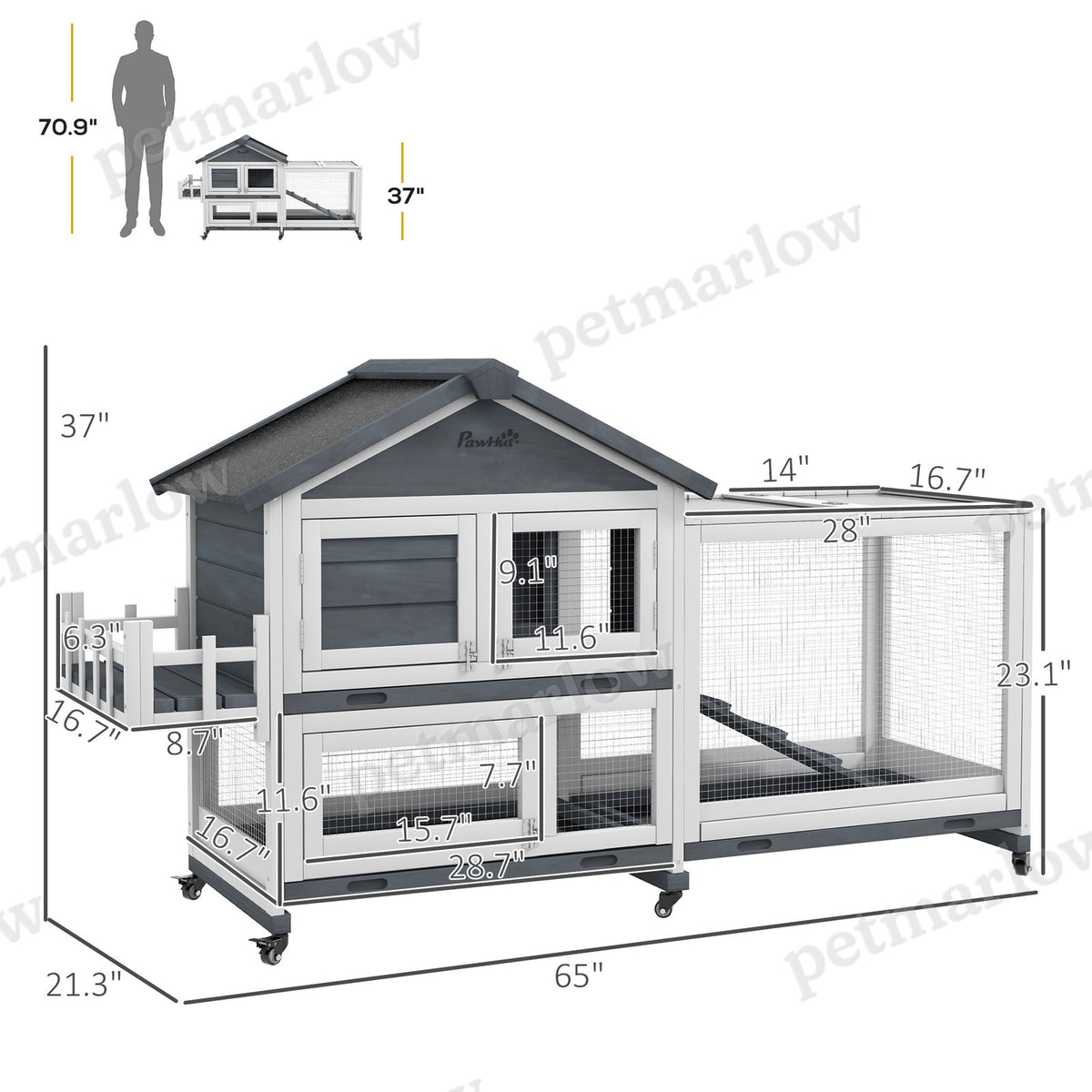 Wooden Rabbit Hutch with Openable Roof & Storage Box – view 4