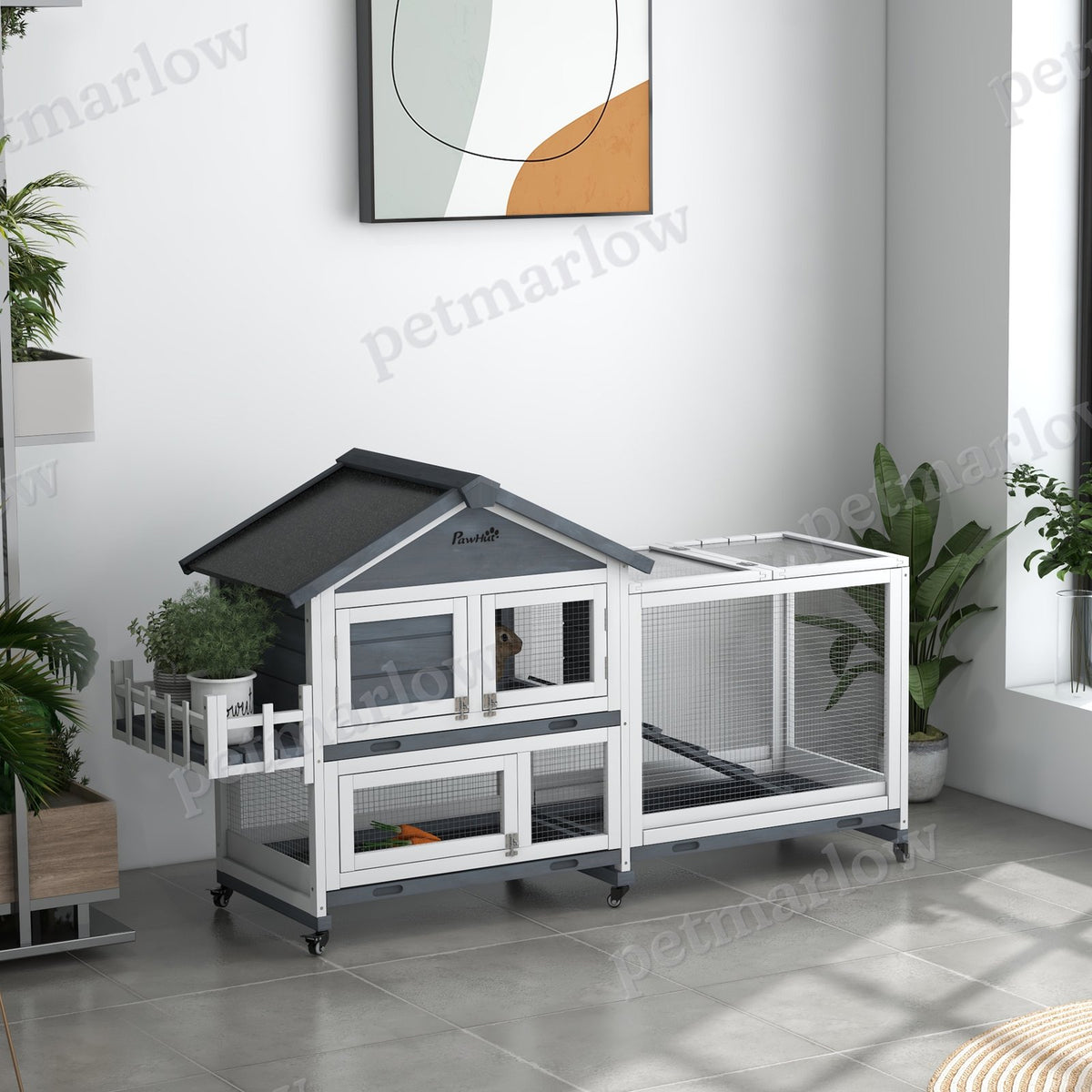 Wooden Rabbit Hutch with Openable Roof & Storage Box – view 6