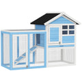 Wooden Rabbit Hutch with Outdoor Run and Removable Tray – Sky Blue / 980x620x200 mm