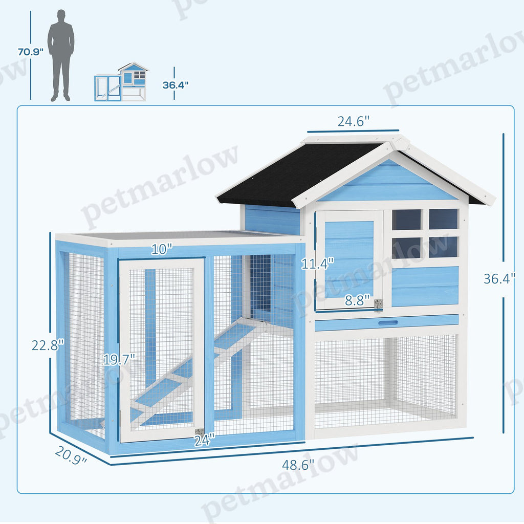 Wooden Rabbit Hutch with Outdoor Run and Removable Tray – view 4
