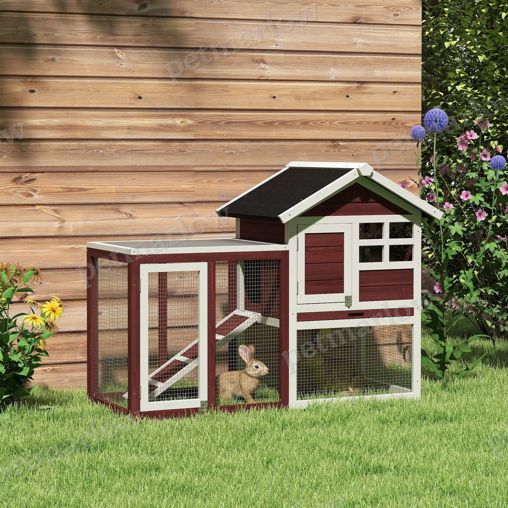 Wooden Rabbit Hutch with Outdoor Run and Removable Tray – view 4