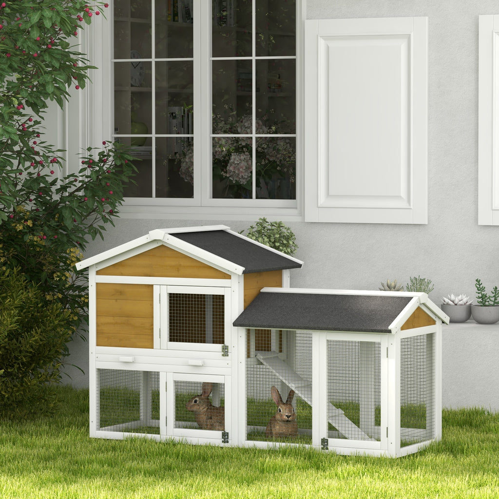 Wooden Rabbit Hutch with Run and Removable Tray