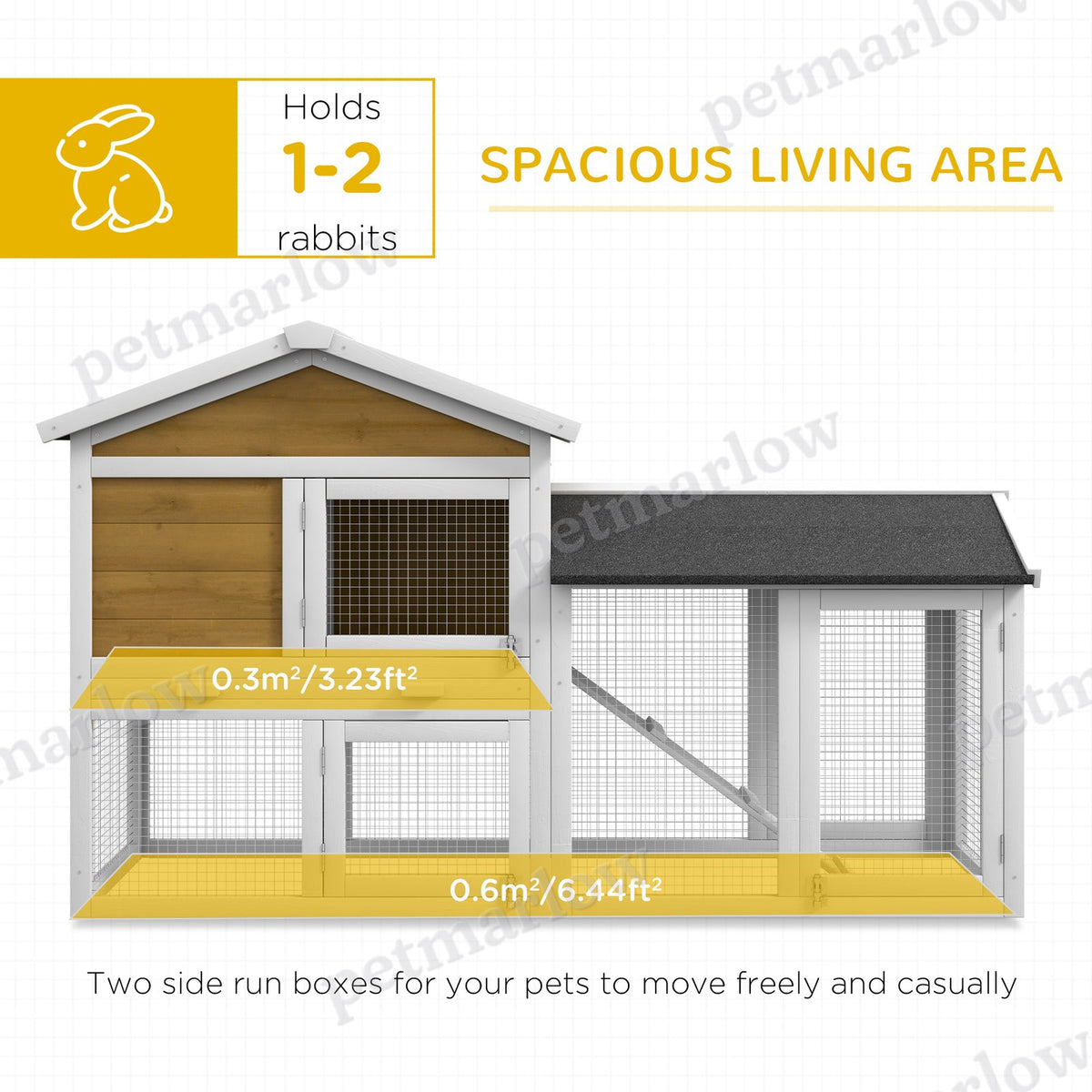 Wooden Rabbit Hutch with Run and Removable Tray – view 4