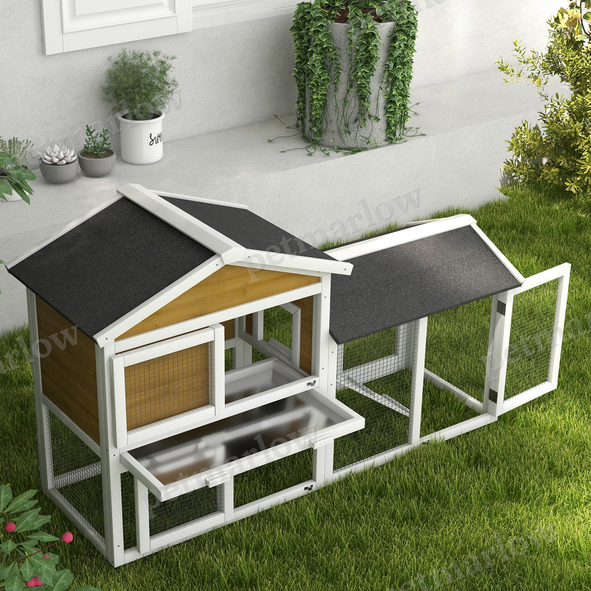 Wooden Rabbit Hutch with Run and Removable Tray – view 5