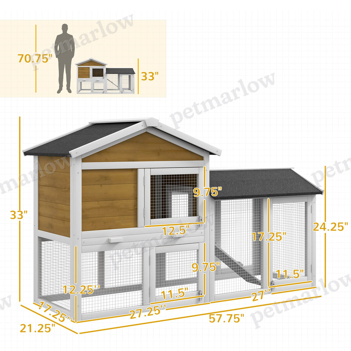 Wooden Rabbit Hutch with Run and Removable Tray – view 6