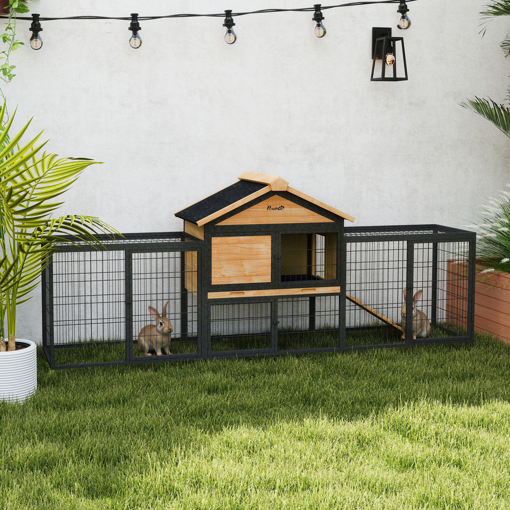 Wooden Rabbit Hutch with Steel Run and Removable Tray