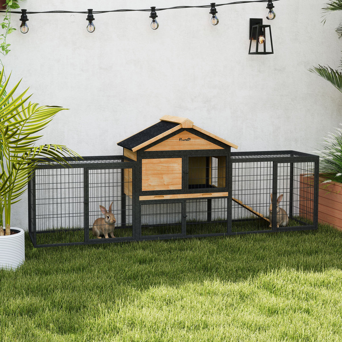 Wooden Rabbit Hutch with Steel Run and Removable Tray