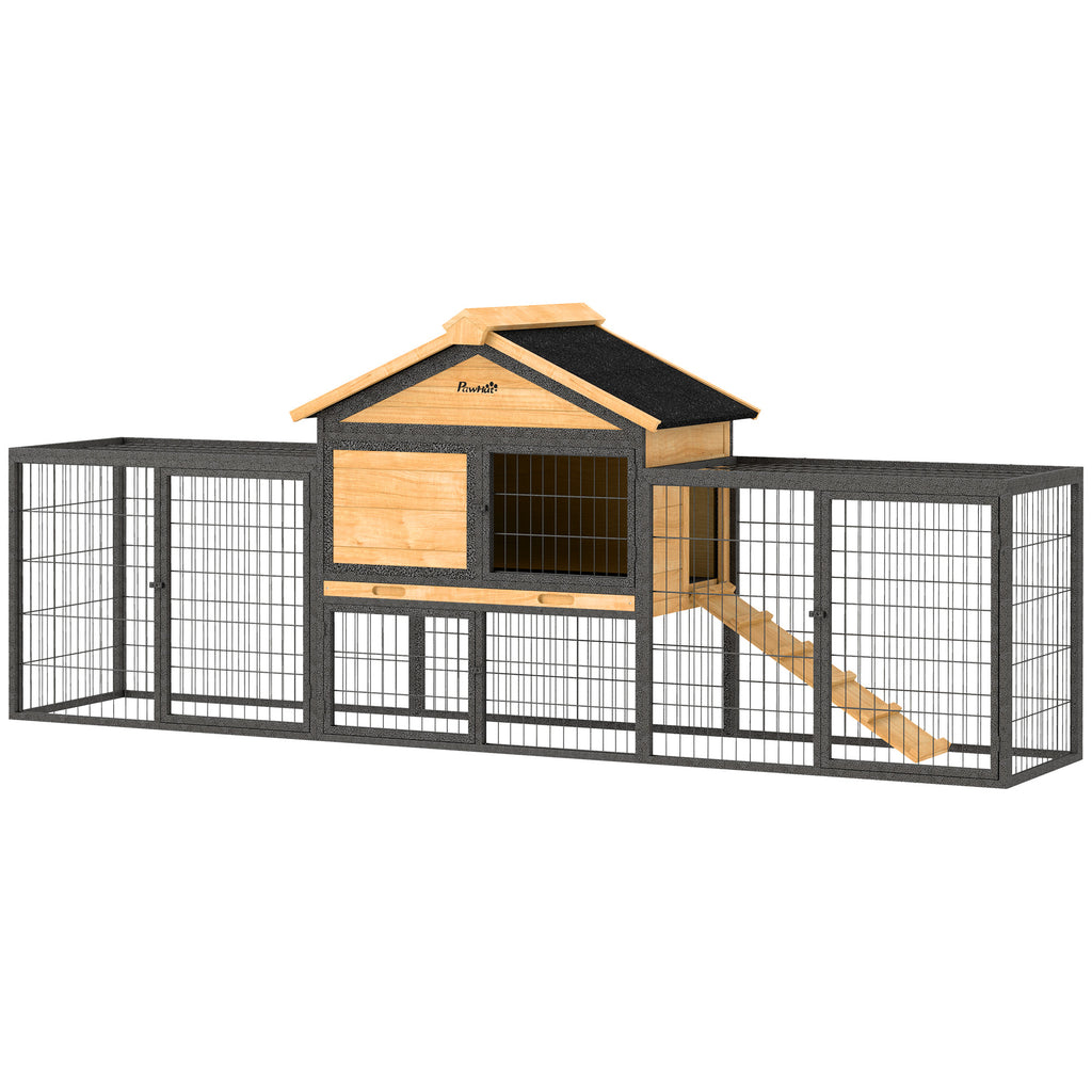 Wooden Rabbit Hutch with Steel Run and Removable Tray – Natural Wood / 960x770x220 mm