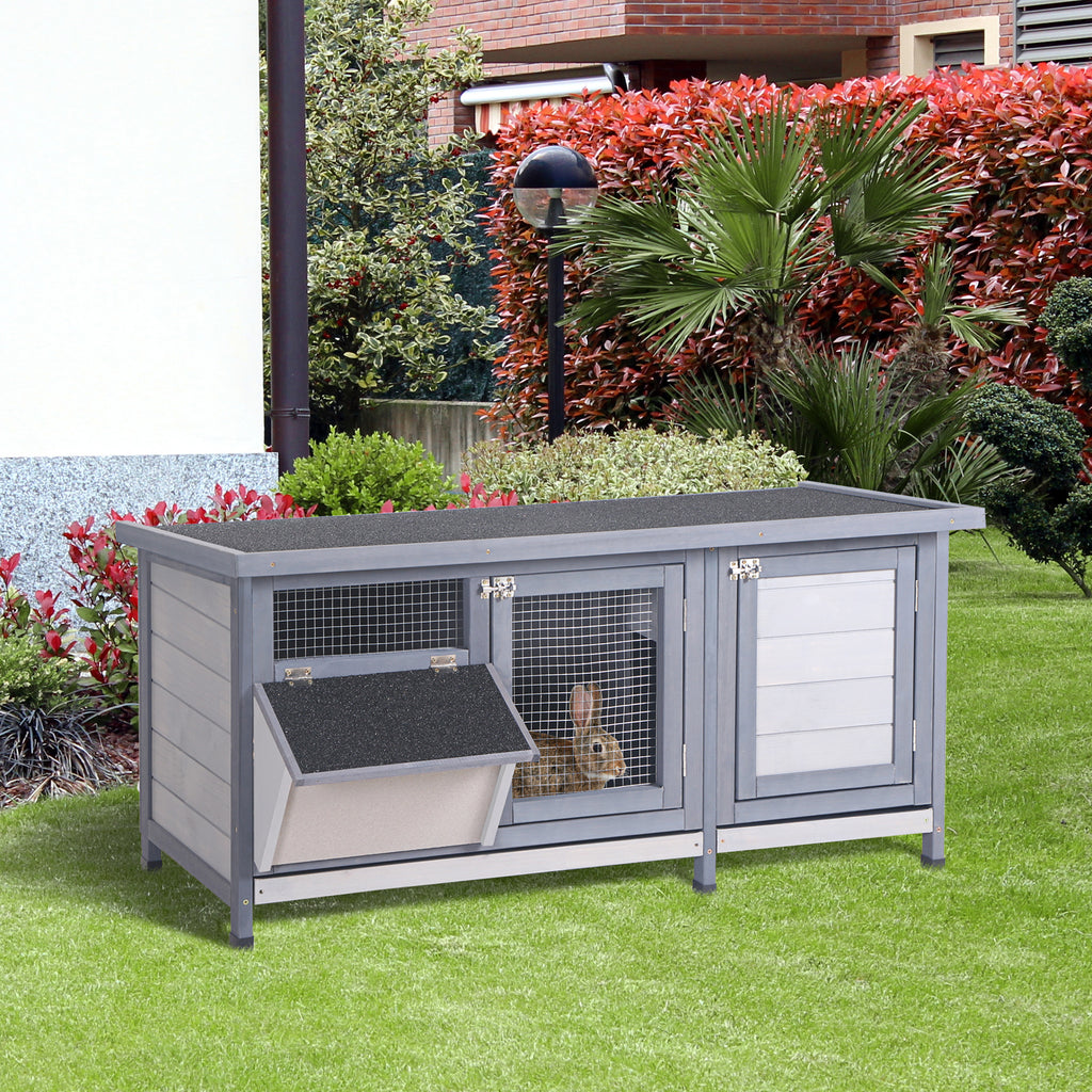 Wooden Rabbit Hutch with Waterproof Roof and Feeding Trough