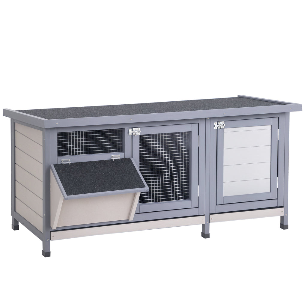 Wooden Rabbit Hutch with Waterproof Roof and Feeding Trough – Grey / 1195x150x545 mm