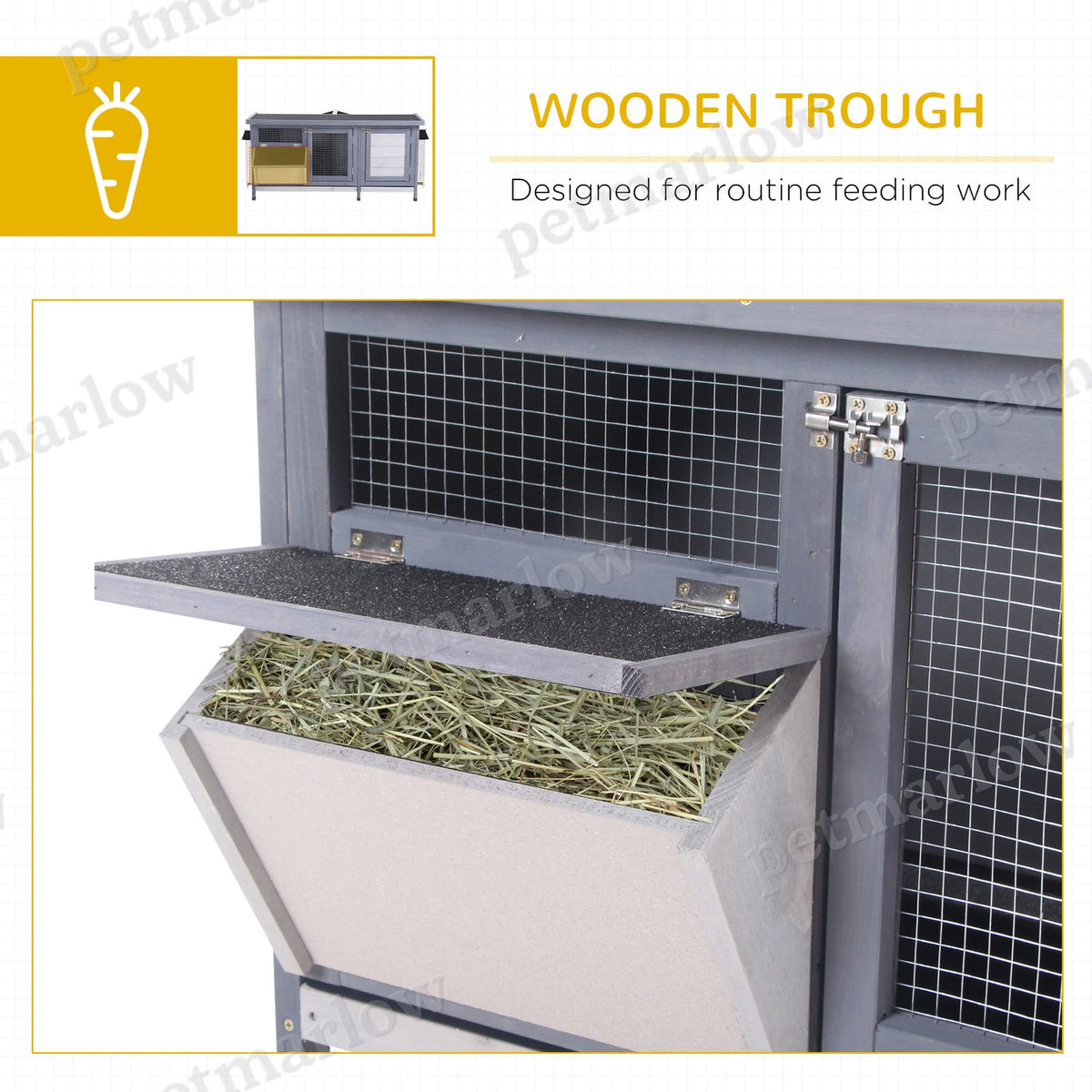 Wooden Rabbit Hutch with Waterproof Roof and Feeding Trough – view 5