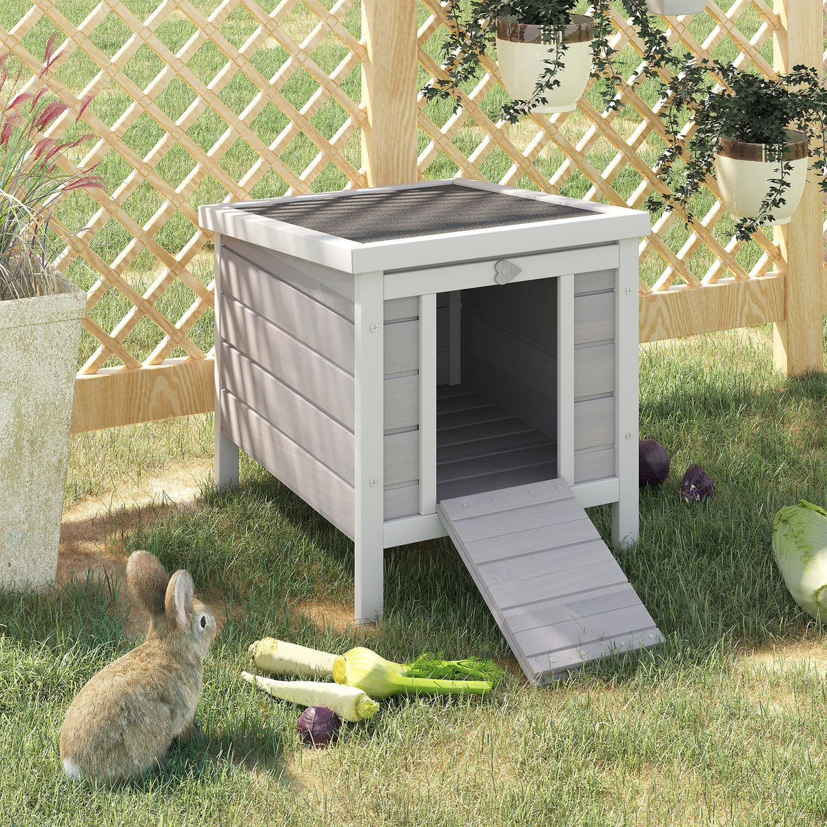 Wooden Rabbit Hutch with Waterproof Roof for Small Animals