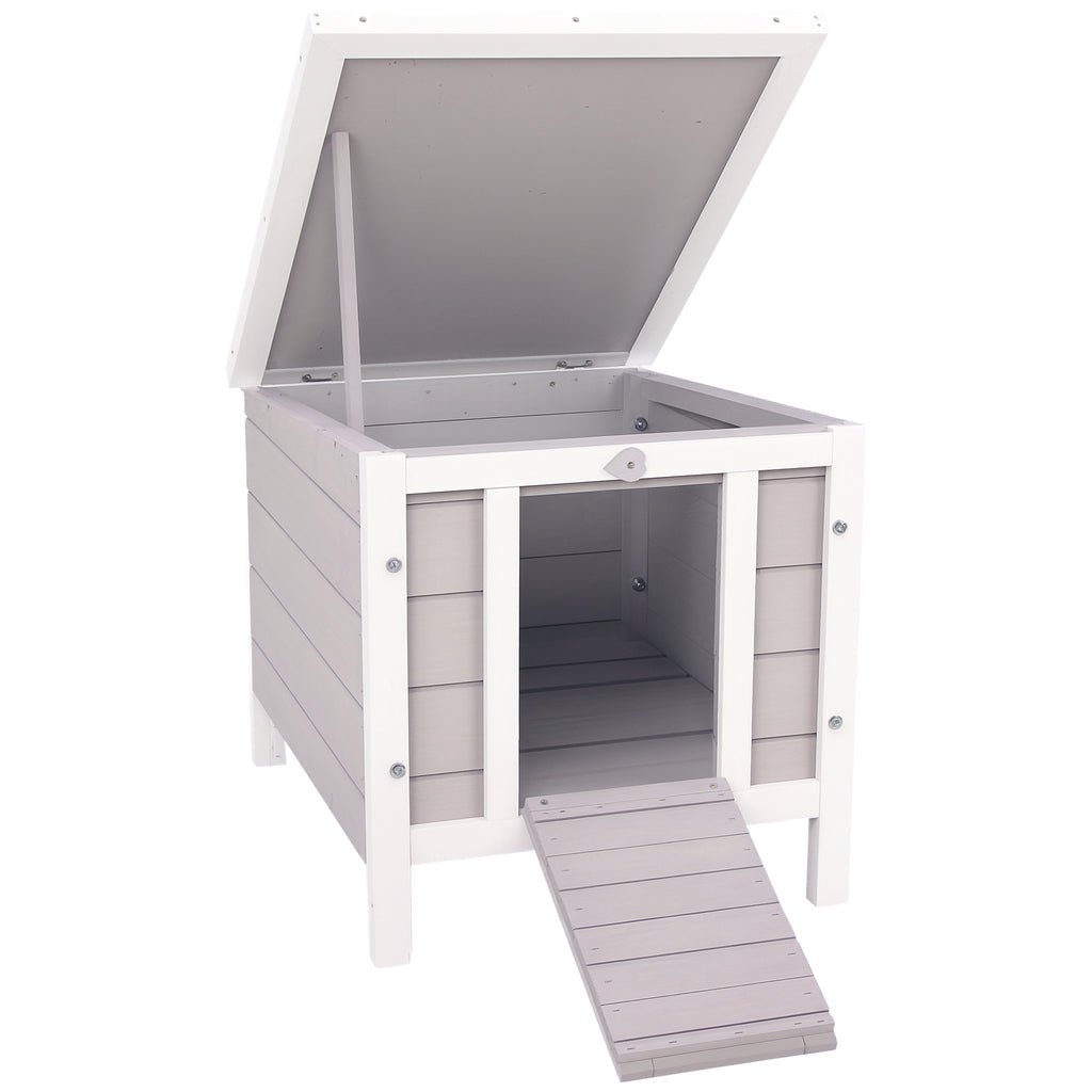 Wooden Rabbit Hutch with Waterproof Roof for Small Animals – Grey / 575x475x165 mm