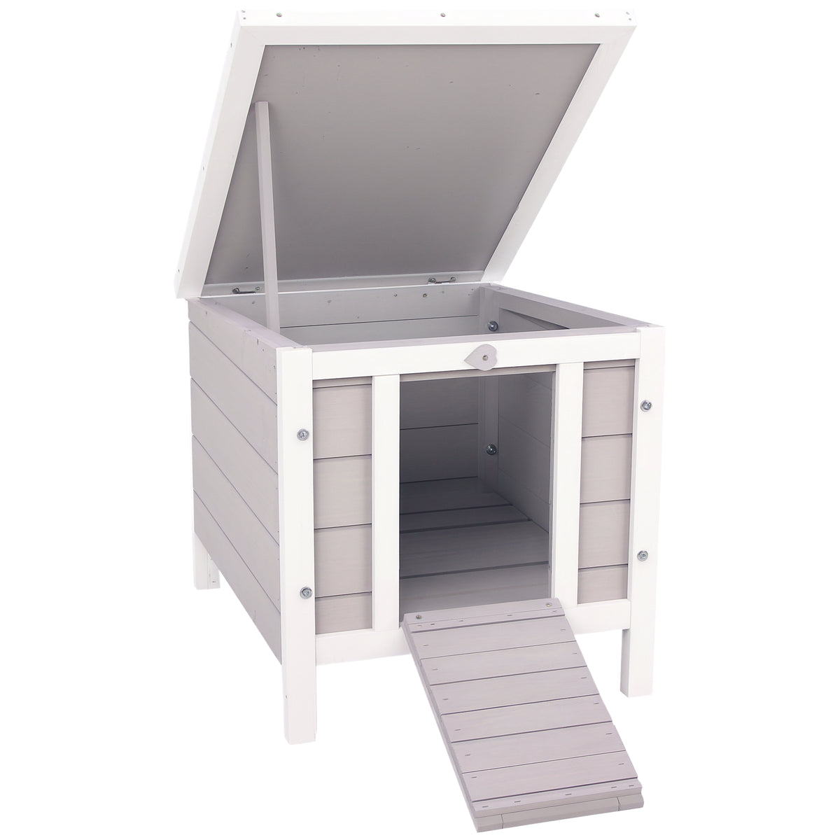 Wooden Rabbit Hutch with Waterproof Roof for Small Animals – Grey / 575x475x165 mm