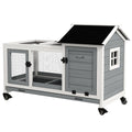 Wooden Rabbit Hutch with Wheels and Slide-out Tray – Gray / 1060x555x200 mm
