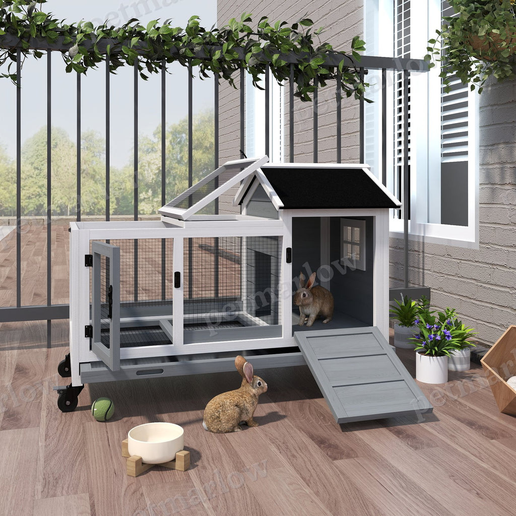 Wooden Rabbit Hutch with Wheels and Slide-out Tray – view 4