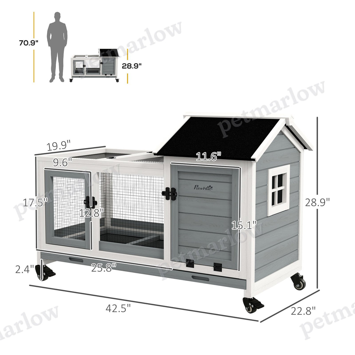 Wooden Rabbit Hutch with Wheels and Slide-out Tray – view 5