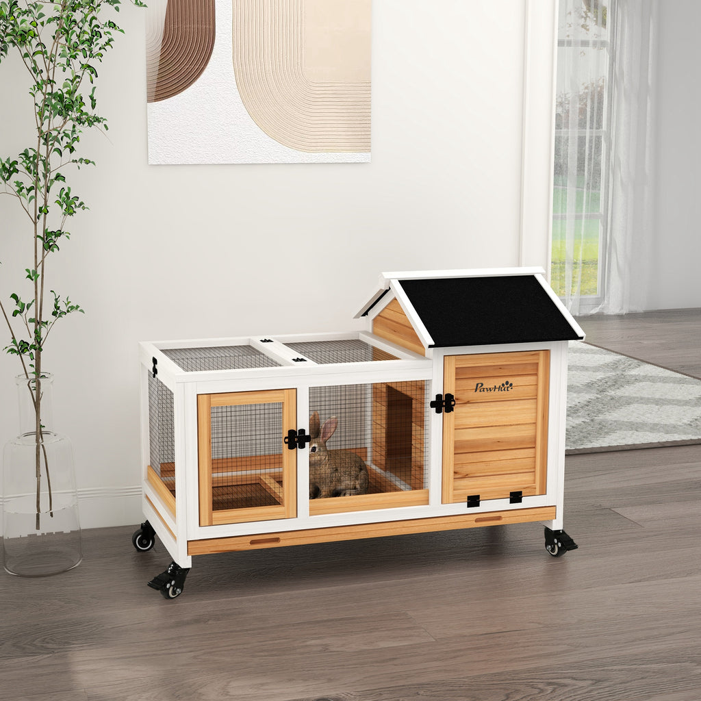 Wooden Rabbit Hutch with Wheels for Small Animals