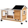 Wooden Rabbit Hutch with Wheels for Small Animals – Yellow / 1060x555x200 mm