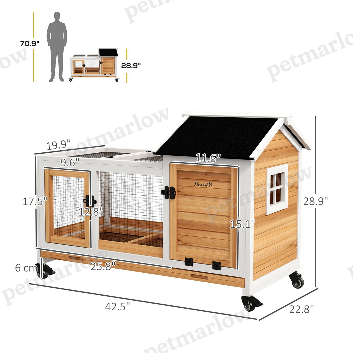 Wooden Rabbit Hutch with Wheels for Small Animals – view 3