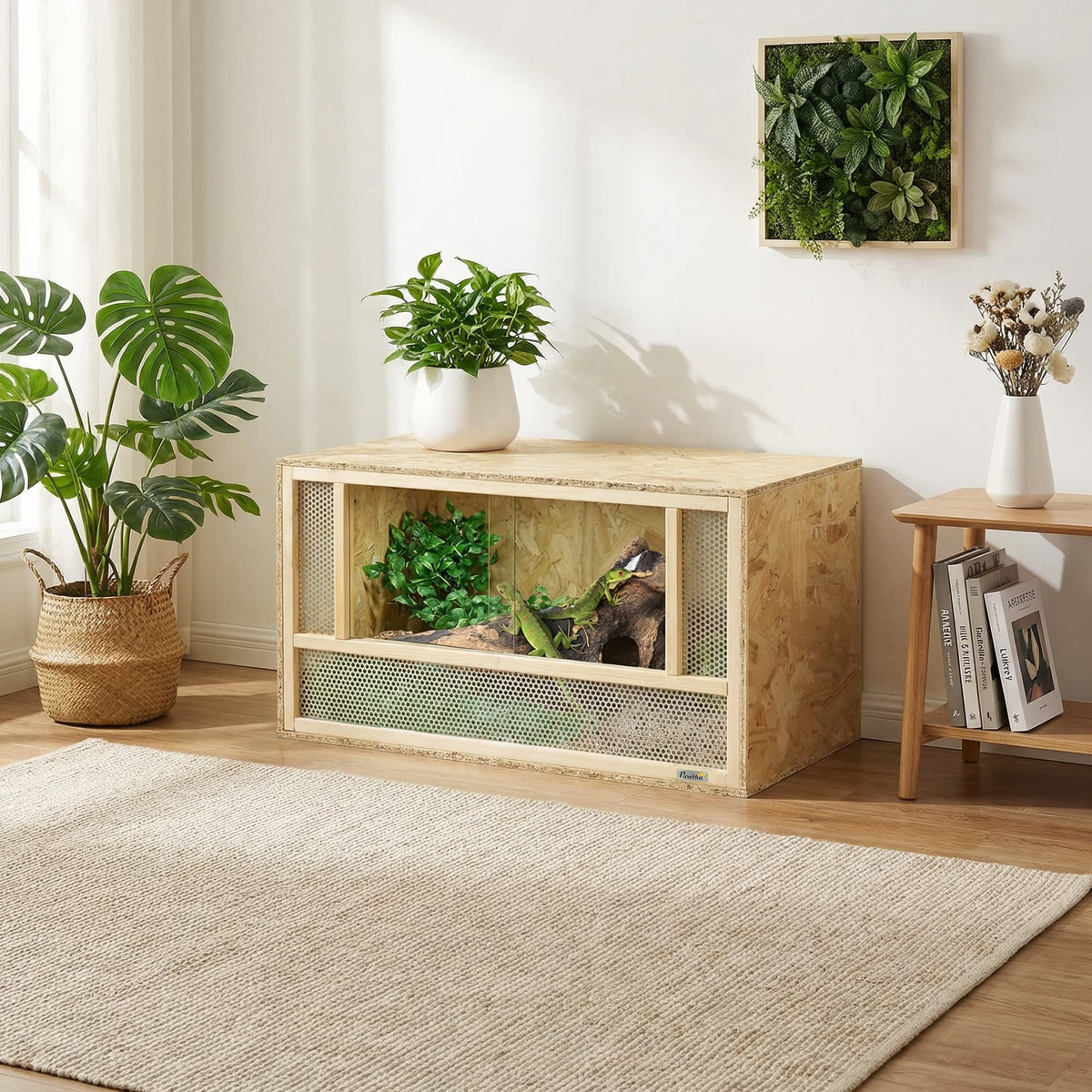 Wooden Reptile Terrarium with Sliding Door for Small Animals