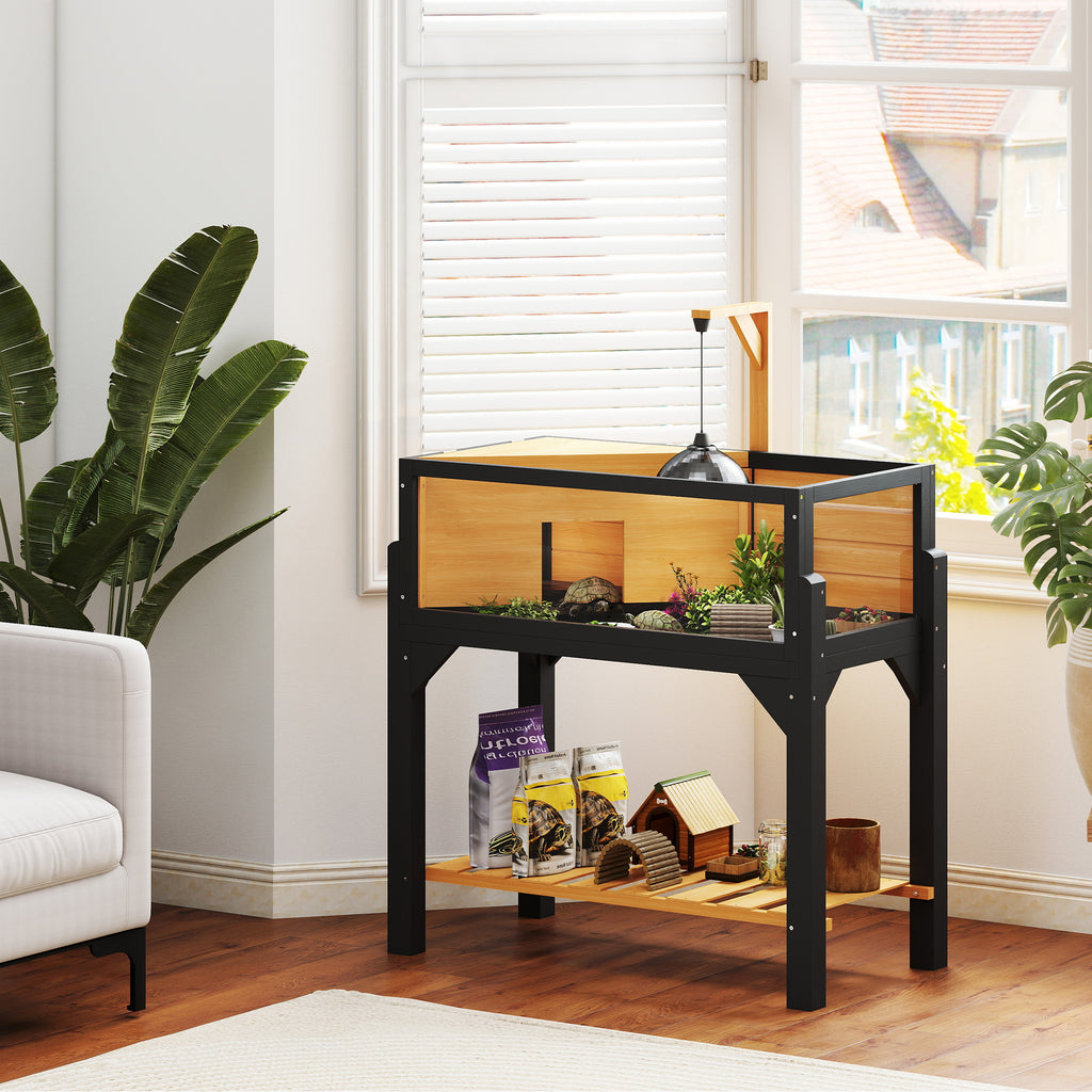 Wooden Tortoise Habitat with Storage Shelf and Clear Windows