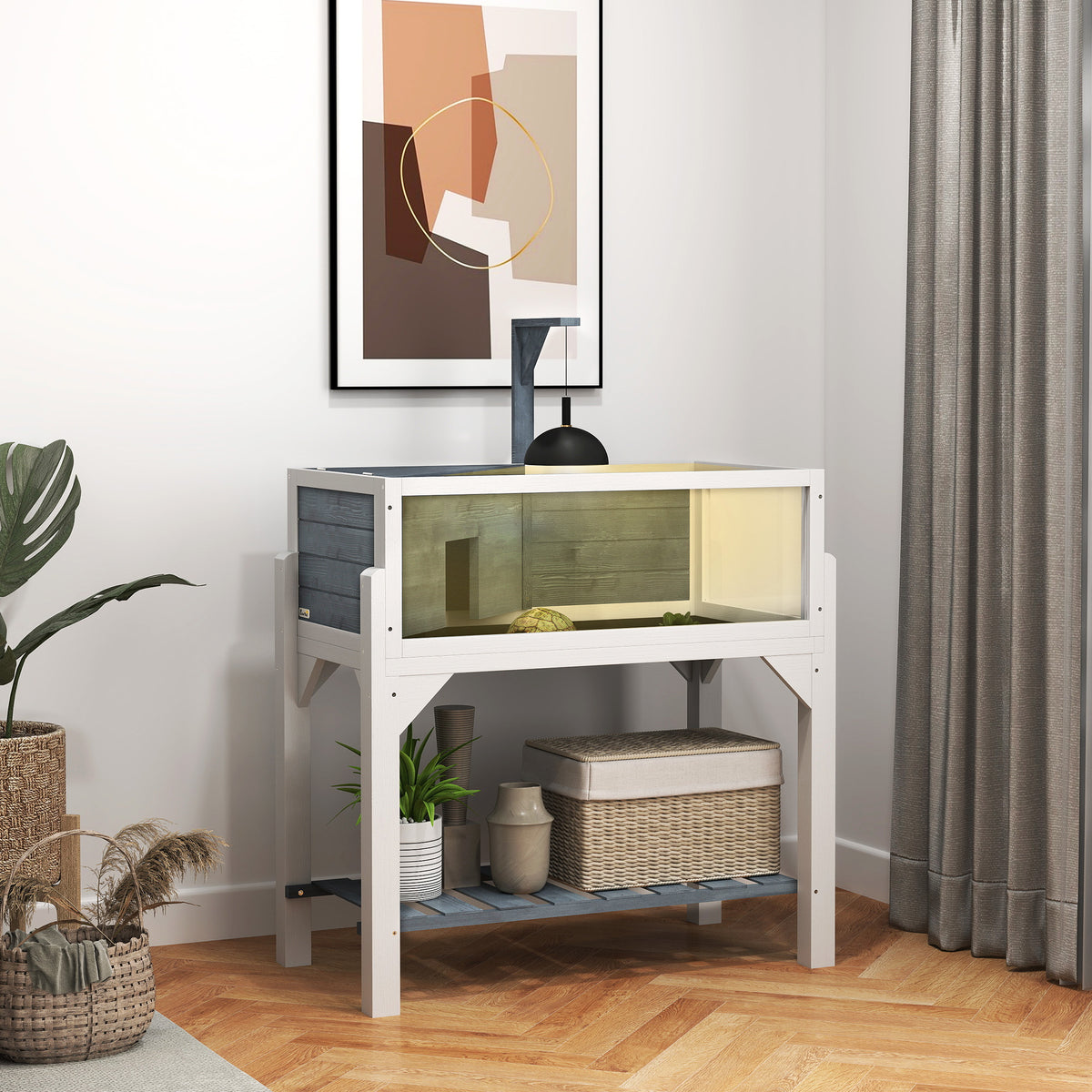 Wooden Tortoise Habitat with Storage Shelf and Clear Windows
