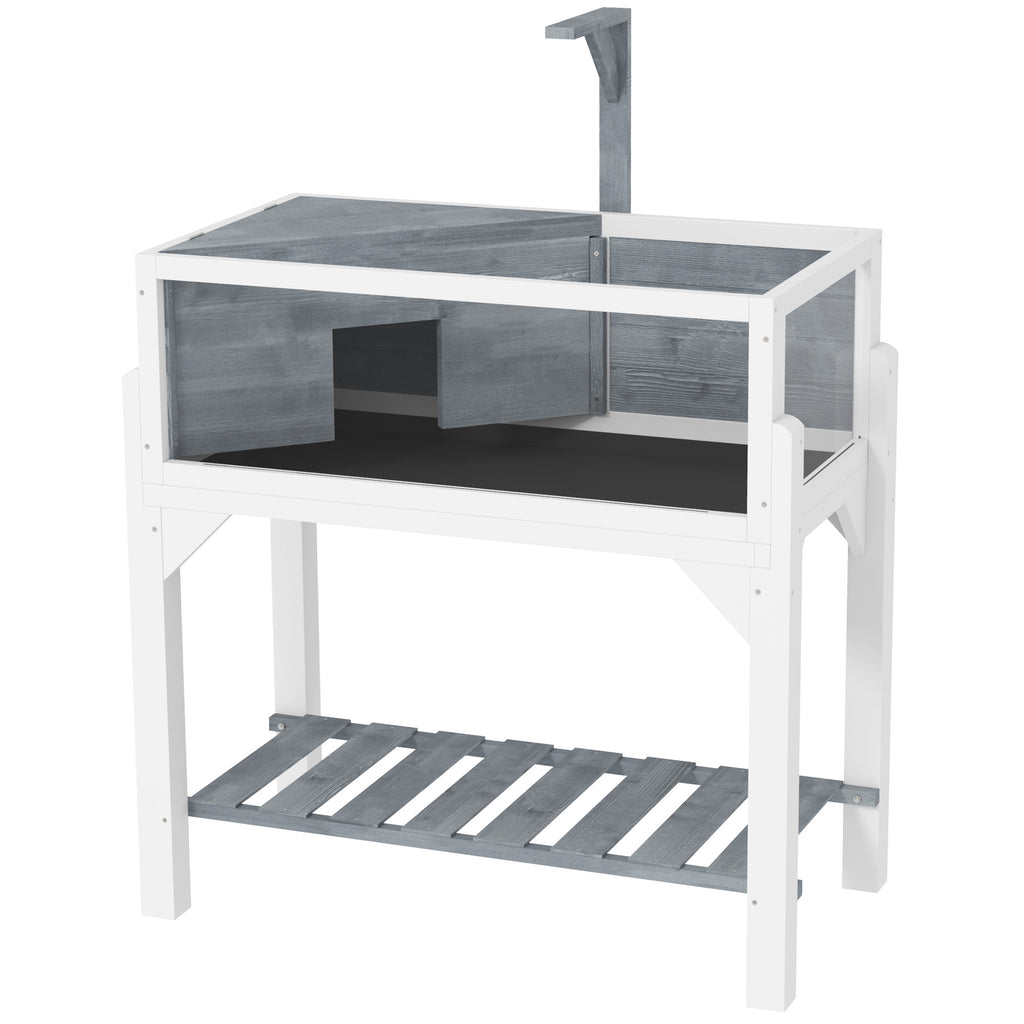Wooden Tortoise Habitat with Storage Shelf and Clear Windows – Gray / 935x550x160 mm