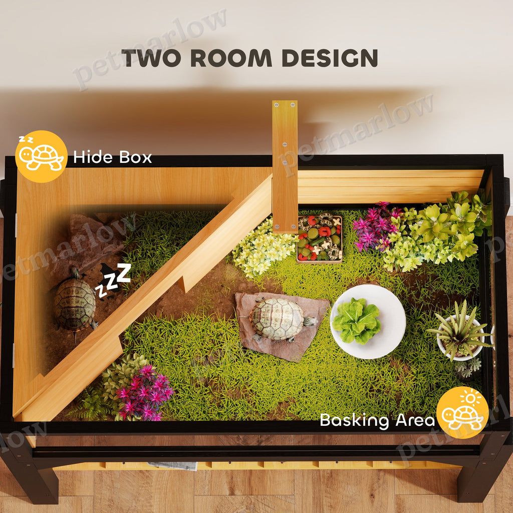 Wooden Tortoise Habitat with Storage Shelf and Clear Windows – view 3