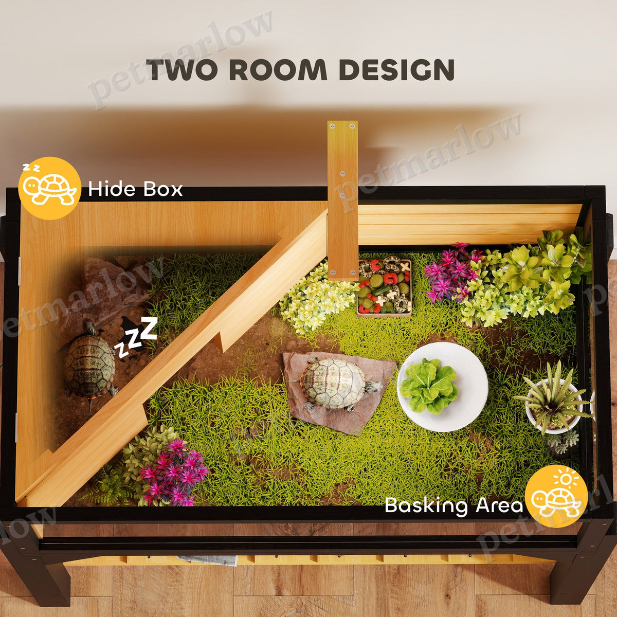 Wooden Tortoise Habitat with Storage Shelf and Clear Windows – view 3