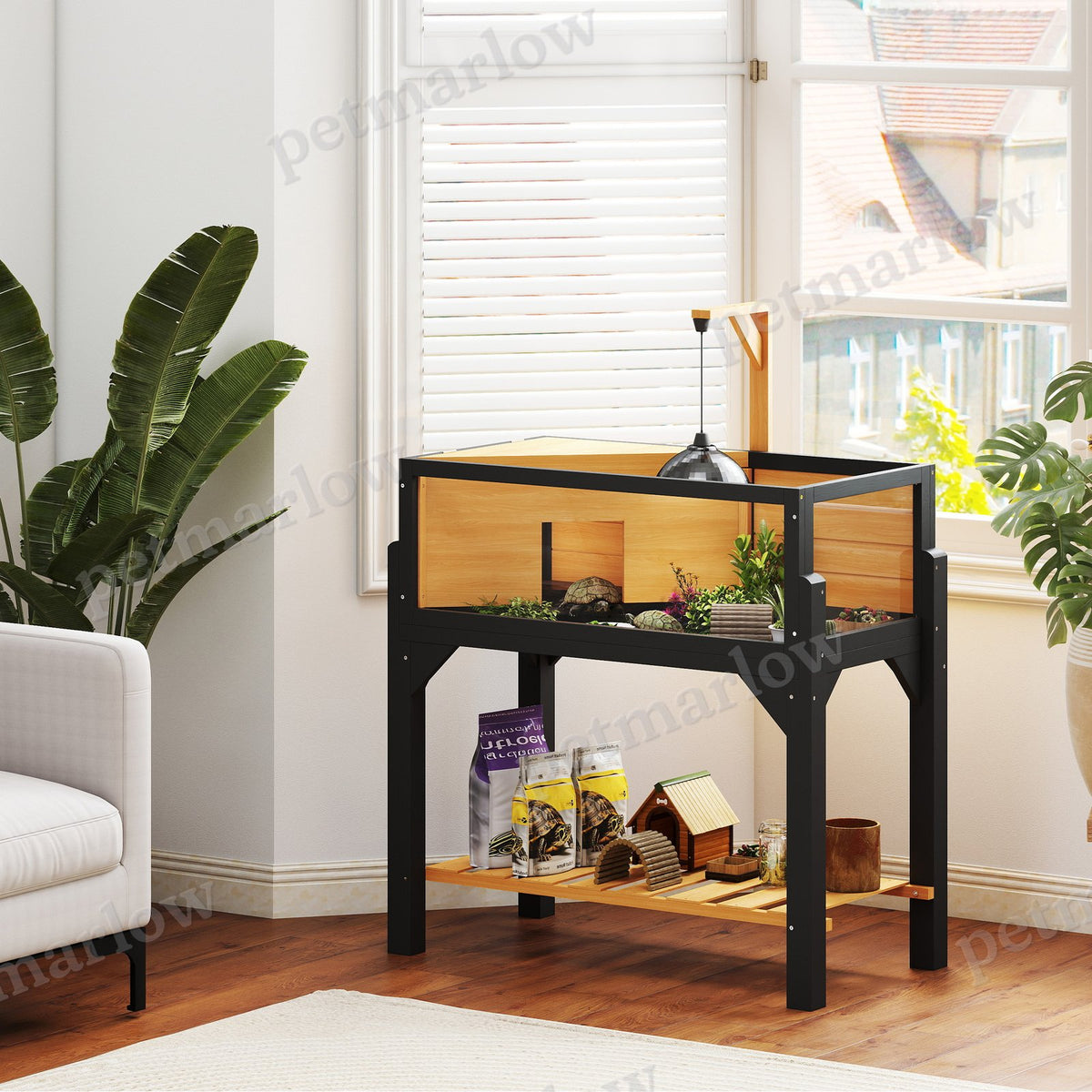 Wooden Tortoise Habitat with Storage Shelf and Clear Windows – view 4