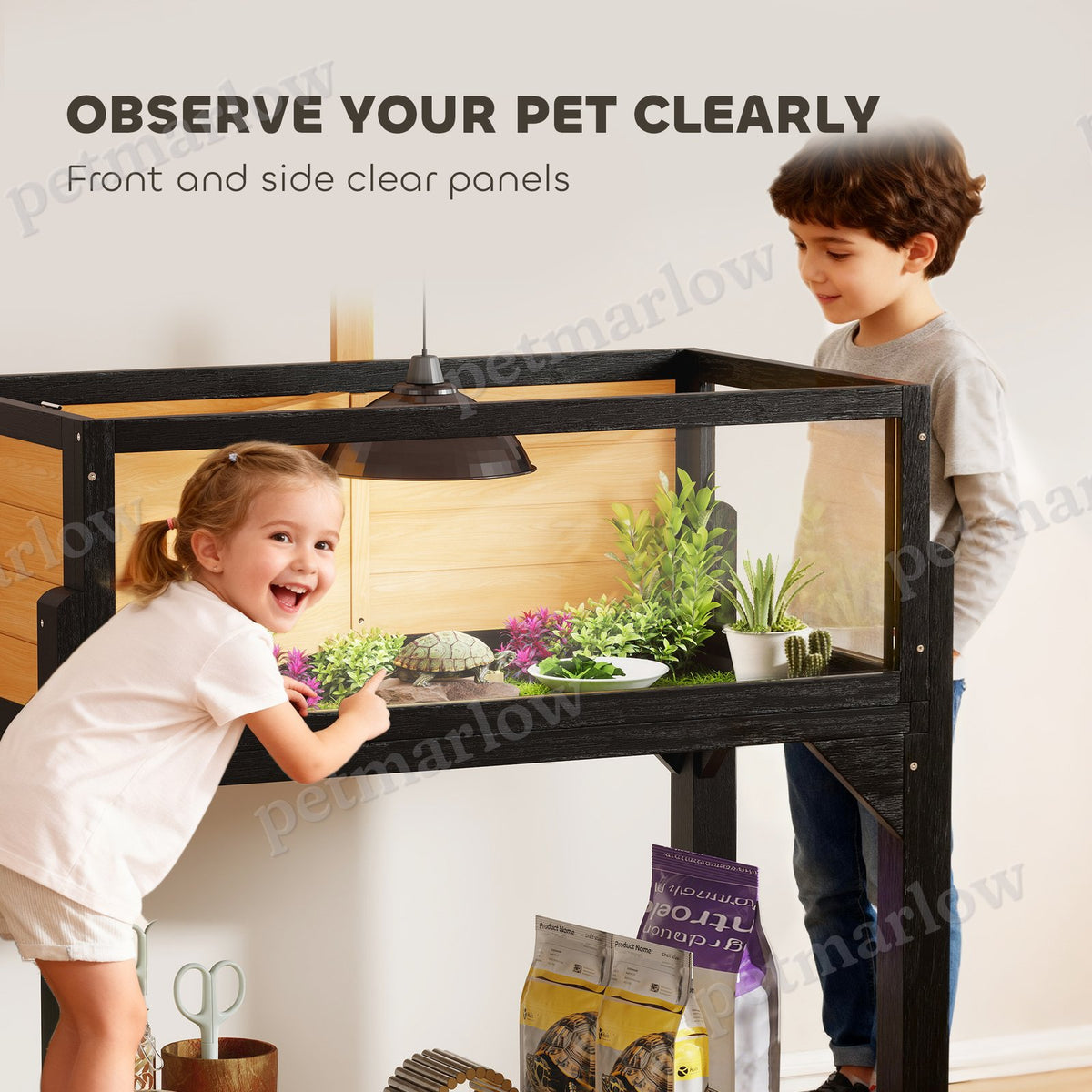 Wooden Tortoise Habitat with Storage Shelf and Clear Windows – view 5