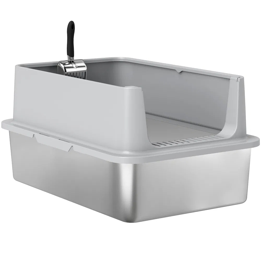 XL Stainless Steel Cat Litter Box for Large Cats – Grey