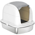 XL Stainless Steel Enclosed Cat Litter Box with Lid – White