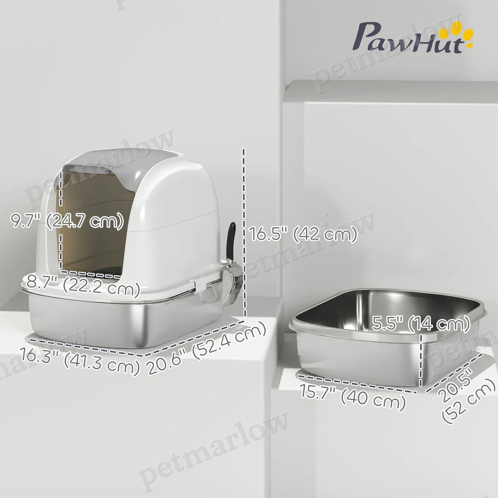XL Stainless Steel Enclosed Cat Litter Box with Lid – view 3